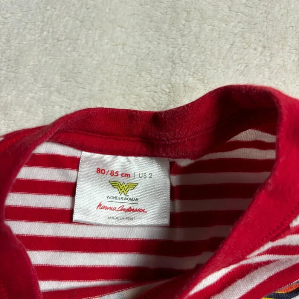 Hanna Andersson Toddler Shirt Size 2 Red Striped Wonder Women Marvel‎ Cotton